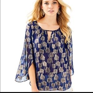 LILLY PULITZER Beccer Silk Palm Clip Popover Top Size XS NWT Runs Large